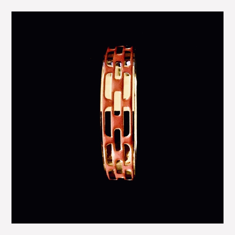 Pink Enameled Bangle w/Embossed Gold Link Design - Picture 5 of 7